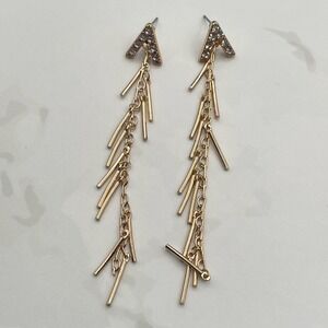 Vintage‎ Gold-Tone Linear Landmark Fringe Post Earrings with Rhinestones Fashion